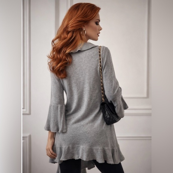 Cynthia Rowley Heather Gray Ruffle Cardigan - Picture 6 of 9